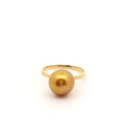 SIMPLE SOUTH SEA PEARL RING IN DEEP GOLD COLOR WITH 18K GOLD FRAME